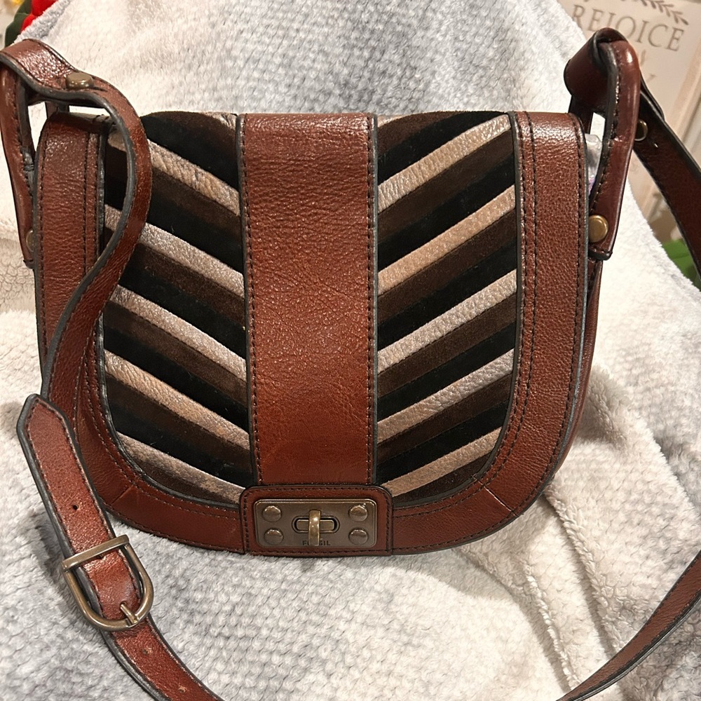 Fossil Embossed Brown Leather Patch purse